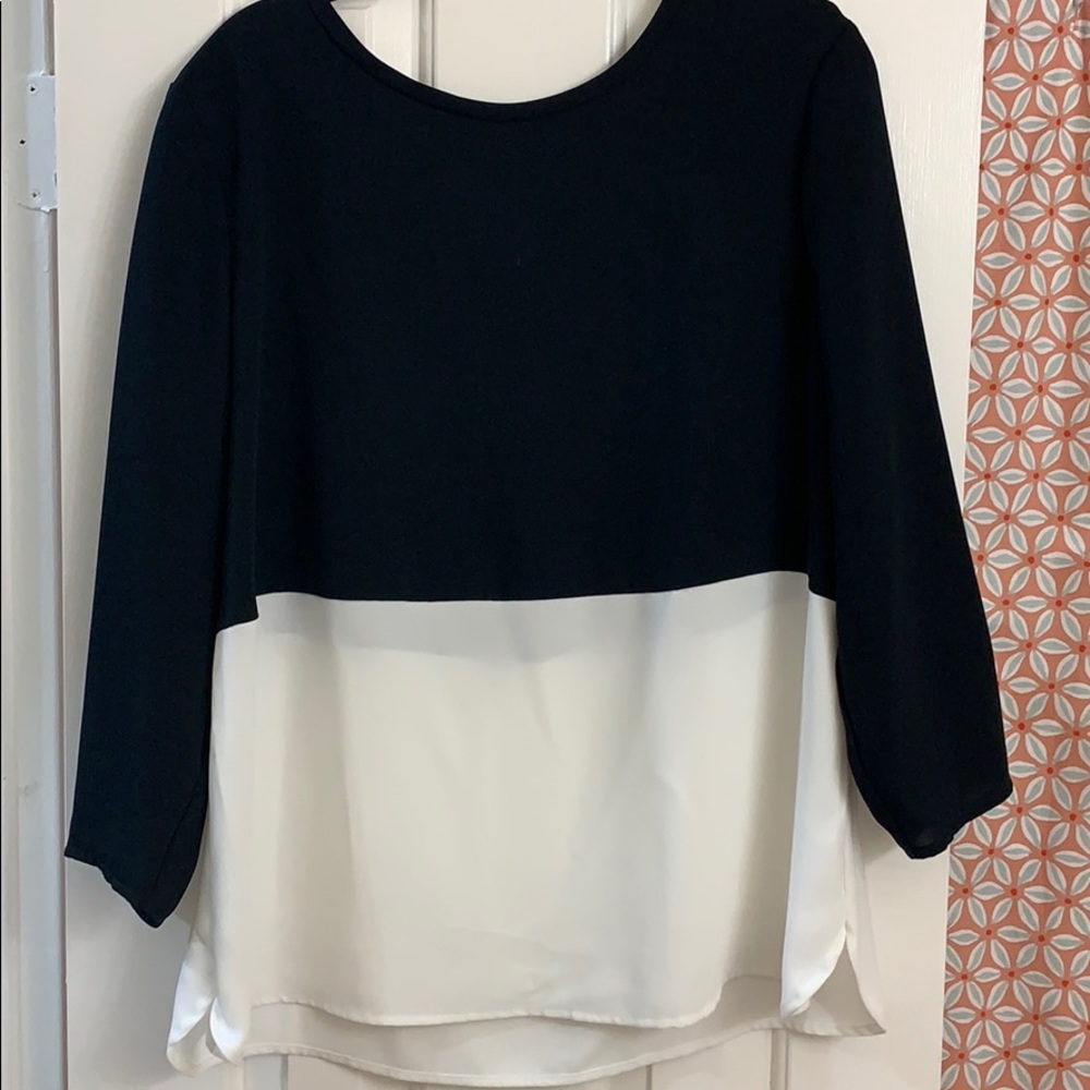 Liz Claiborne Black and White Colorblock Blouse